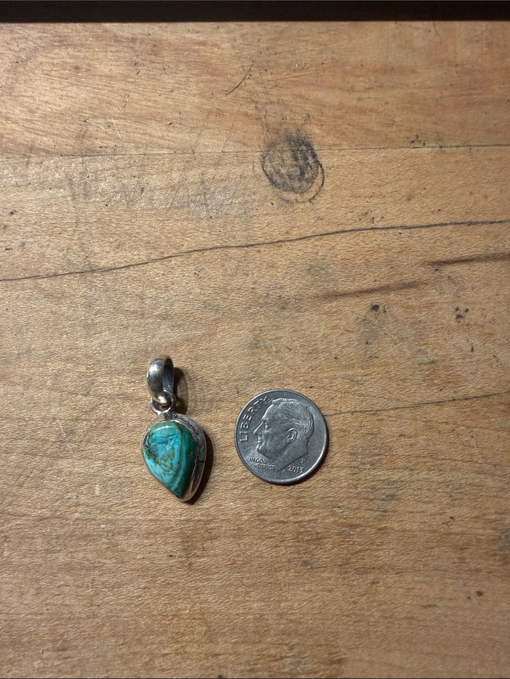 Sterling Silver Turquoise Teardrop Pendant - Green Blue